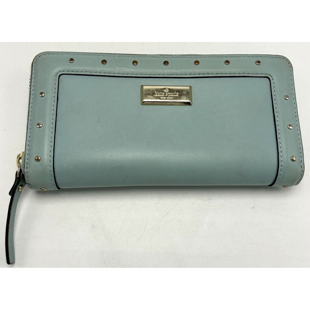 Kate Spade Wallet Neda Helena Street Zip Around Blue Leather Gold Tone Zip Read